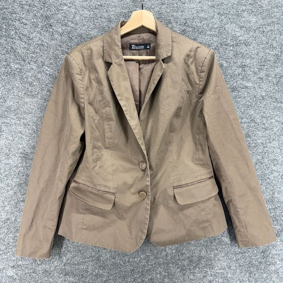 7th Avenue Blazer Women 16 Brown Button Up Collared Long Sleeve Cotton Lined - Picture 1 of 7